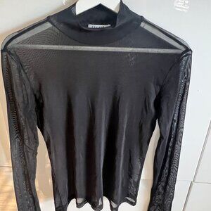Sheer Black Mock Neck Long Sleeve Top-LARGE